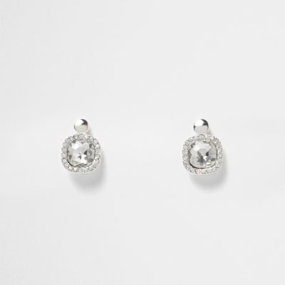 White silver tone crystal drop earrings